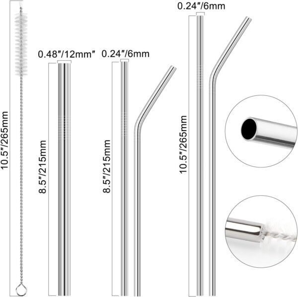 Hypermotion Stainless Steel Straw, Food Grade Reusable Metal Drinking Straw Set with 2 Cleaning Brushes and Carry Pouch for Smoothie, Milkshake, Cocktail and Hot Drinks - Image 2