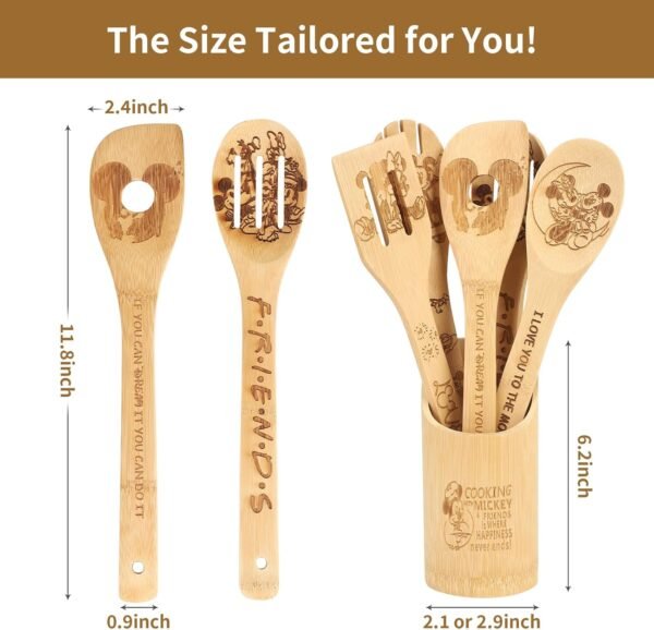 Wooden Spoon for Cooking - Cartoon Wooden Spoons Bamboo Utensils Set Kitchen Decoration- Birthday Gift Kitchen Accessory with Cute Apron Oven Mitt Potholder - Best Kitchen Gifts for Women Friends 9PCS - Image 3