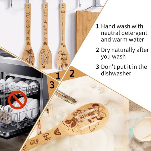 Wooden Spoons for Cooking, Bamboo Cooking Kitchen Utensils Set, Housewarming Birthday Anniversary Present for Friend (6PCS) - Image 4