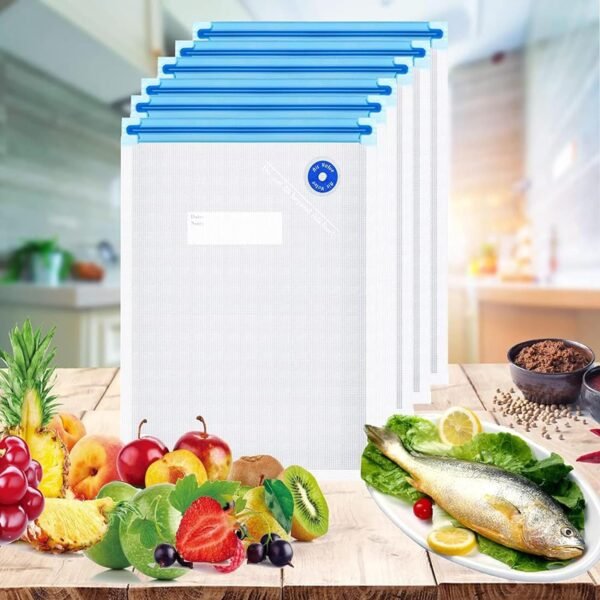 Sous Vide Bags 31Pcs, Reusable BPA Free Vacuum Sealer Bags (8.5 * 8.5in) Vacuum Food Storage Bags for Cooking/Food Storage/Microwave Heating - 24Pcs Vacuum Zipper Bags & 2 Seal Clips & 5 Air Valves - Image 8