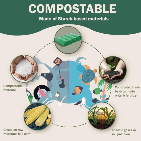 Compost Handle Bags 1.6 Gallon 6Liter Extra Thick 0.6 Mils Compostable Food Scrap Waste Bags with US BPI ASTM D6400 and Europe OK Compost Home Certified Pink 80 Couts - Image 5