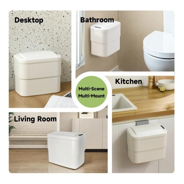 Sensor Trash Can with Automatic Lid 3 Gallon,Hanging Motion Sensor Garbage Can, Bathroom Trash Cans,Smart Trash Bin, Mountable/Desk for Kitchen Compost Bin,Liveroom,Office,Cream White/White - Image 3