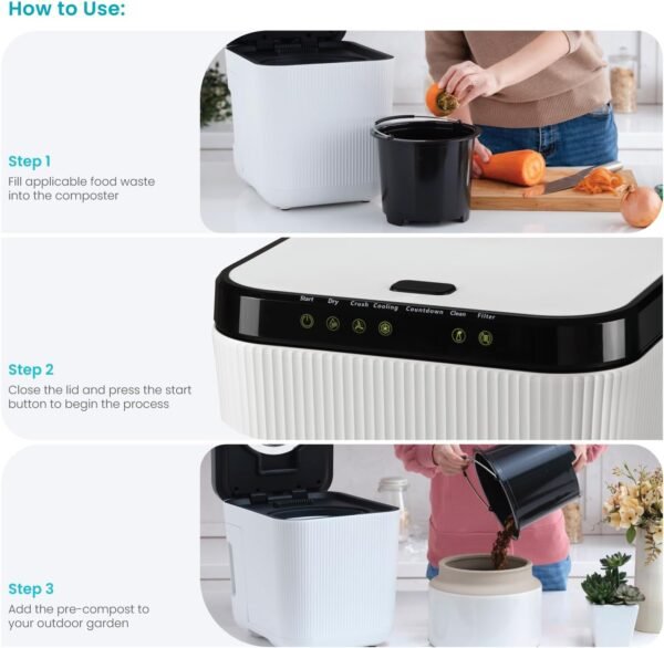 Home Zone Living Electric Composter for Kitchen, Helps Turn Food Waste Into Pre-Compost, Features Auto-Cleaning Cycle, Large Capacity 3 Liters Size - Image 4