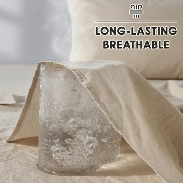 SONORO KATE 100% French Pure Linen Sheets, Breathable and Durable Line King Size Sheets, Anti-Tear Line Bed Sheets, Machine Washable, 16 Inch Deep Pocket - 4 Piece (Natural Linen, King) - Image 3