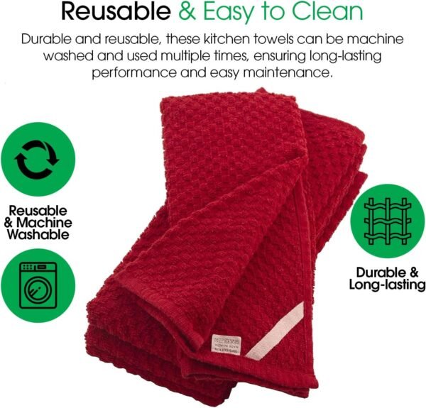 DG Collections Terry Dish Towels, 100% Cotton Kitchen Towels, Set of 8 (15x25 inch) Hand Towels - 400 GSM, Absorbent Terry Cloth Dish Towels for Kitchen, Soft Tea Towels - Red Color - Image 7