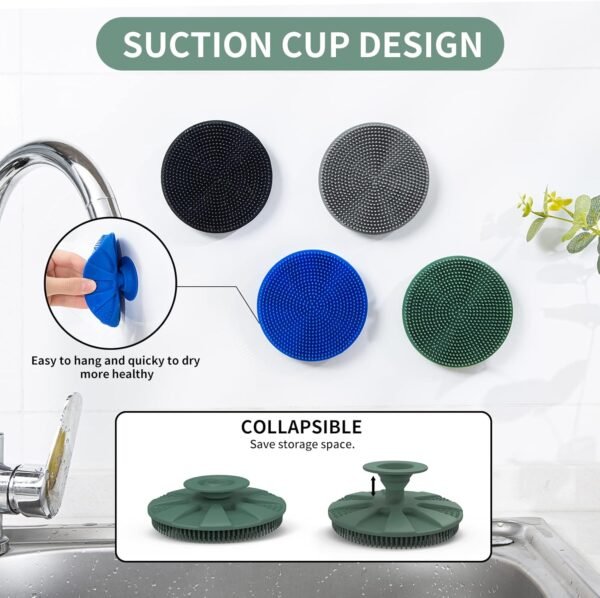 Silicone Sponge, BEAUTAIL Non-Scratch Scrub Sponges, for Washing Dishes and Cleaning Kitchen, Long Lasting and Reusable Dishwashing Scrubber, Suction Up Hang Designed, 2 Pack, Black+Olive Green - Image 4