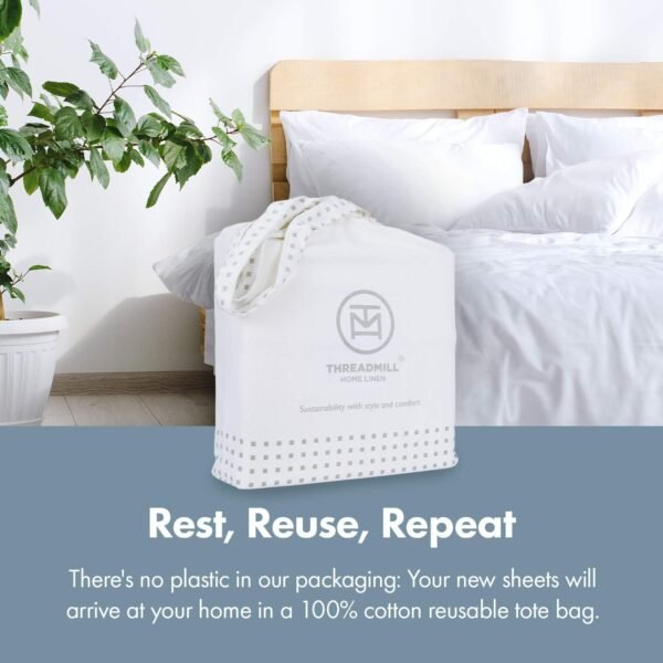 Threadmill 100% Cotton Sheets for King Size Bed - 600 Thread Count King Bed Sheets Set with 16” Deep Pocket - Sateen Weave 4-Piece Bedding Set with Cooling Effect, White - Image 7