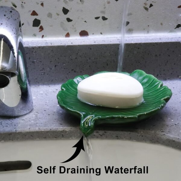 Elegant Bathroom Soap Dish, Ceramic Soap Dish Holder in Palm Leaf Style, Self-Draining Design and Used to Hold Various Small Bathroom and Kitchen Accessories - Image 3