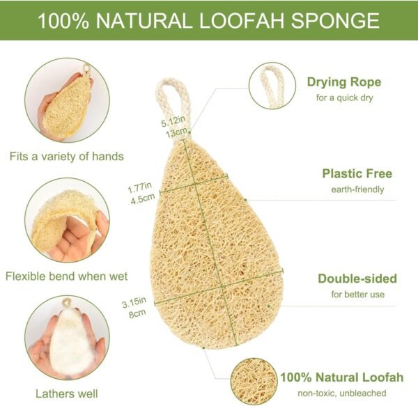 Natural Loofah Dish Sponge Pack 3 Kitchen Scrub Sponges Biodegradable Eco Friendly Sponges for Cleaning Kitchen, Bathroom, Household, Non Scratch, Compostable - Water Shape - Image 2