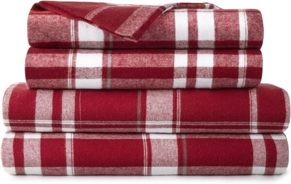 Whisper Organics - GOTS Certified 100% Organic Cotton Flannel Sheet Set - 150 Gram Thick, Brushed for Extra Soft and Cozy Sheets (Plaid, Queen)