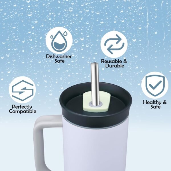 Stainless Steel Straws for Owala Insulated Bottle 40oz Tumbler 6x Metal Replacement Straws with Cleaning Brush for Owala 40oz Long Straws Reusable Drinking Accessories - Image 4
