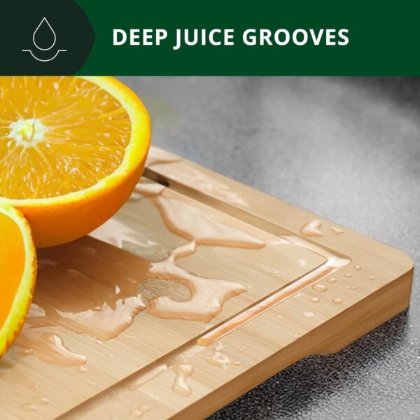 ROYAL CRAFT WOOD Bamboo Cutting Board with Juice Groove - Kitchen Chopping Board for Meat Cheese and Vegetables, Heavy Duty Serving Tray w/Handles (Large,10 x 15") - Image 5