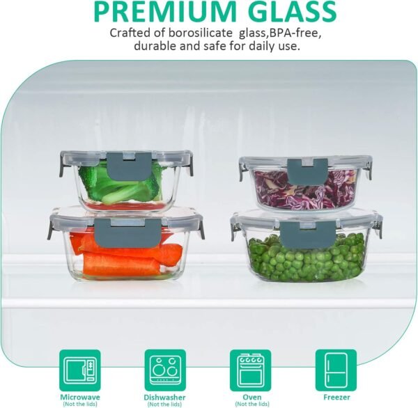 KOMUEE 24 Pieces Glass Food Storage Containers Set,Glass Meal Prep Containers-Stackable Airtight Glass Storage Containers with lids,Freezer to Oven Safe,Gray - Image 3