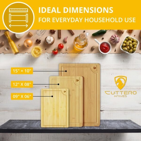 Cutting Boards for Kitchen - Bamboo Cutting Board Set of 2, Cutting Boards w/Juice Grooves, Thick Chopping Board for Meat, Veggies, Easy Grip Handle - Kitchen Gadgets Gift - Image 2