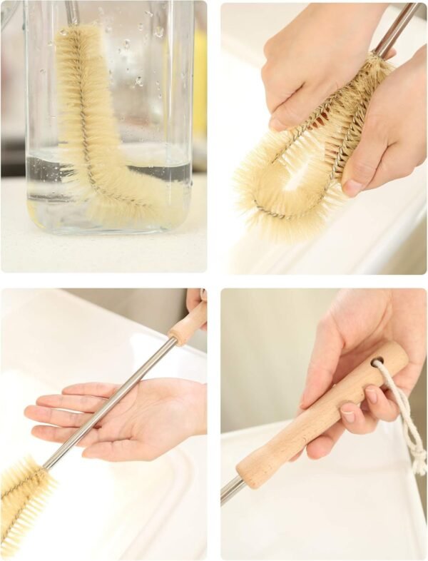 Bottle Brush Cleaner Set Long Handle Natural Pig Bristle Bottle Cleaning Kitchen Scrub for Water Bottle, Wine Decanter, Cup, Jug, Teapot, Baby Bottle, Pot, Straw (Jug Brush & Kettle Brush) - Image 4