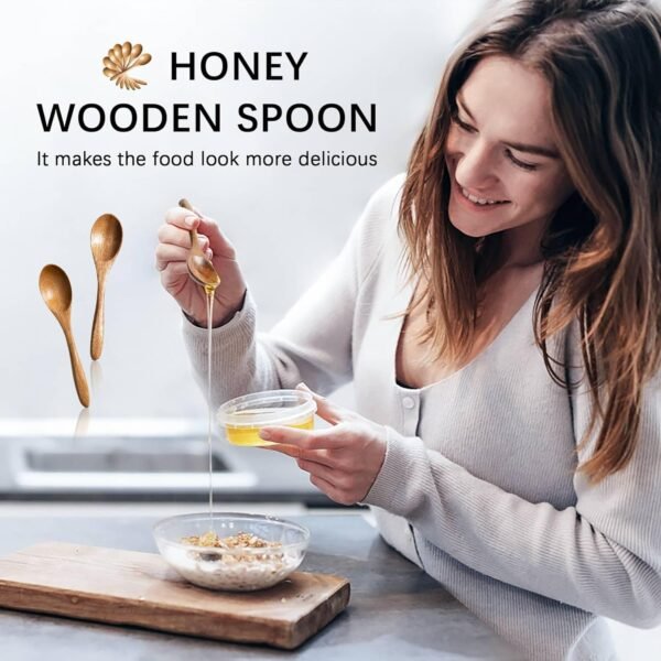 7 PCS Small Wooden Spoons, 5.8 Inch Honey Spoons for Tea, Acacia Wooden Honey Teaspoon for Coffee, Little Tiny Wood Spoons, Bamboo Table Spoon for stirring, Wooden Spoons for Utensils Set - Image 2