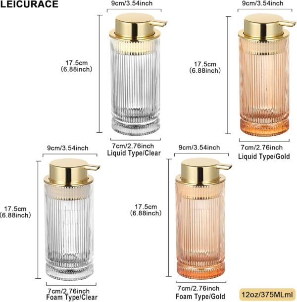Glass Foam Soap Dispenser, Refillable Foaming Dispenser with Gold Pump, Foam Hand Soap Dispenser for Bathroom Kitchen, Modern Home Bathroom Kitchen Decor （Foam Type/Clear） - Image 8