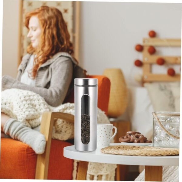 MAGICLULU 1pc Stainless Steel Storage Tank Tea Canister Storage Jars Food Sugar Jar Waste Paper Bin Leakproof Storage Container Tinplate Biscuit Boxes Coffee Jar Spice Bottle Silver Glass - Image 7