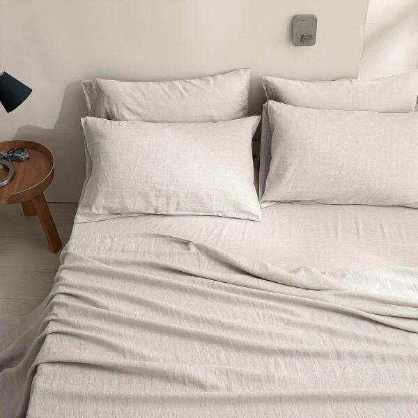 Simple&Opulence 100% Linen Sheet Set Solid Color- 6 Pcs Washed French Flax Bed Sheets (1 Flat Sheet, 1 Fitted Sheet, 4 Pillowcases) - Breathable Home Collection (Basic Linen, Queen) - Image 8