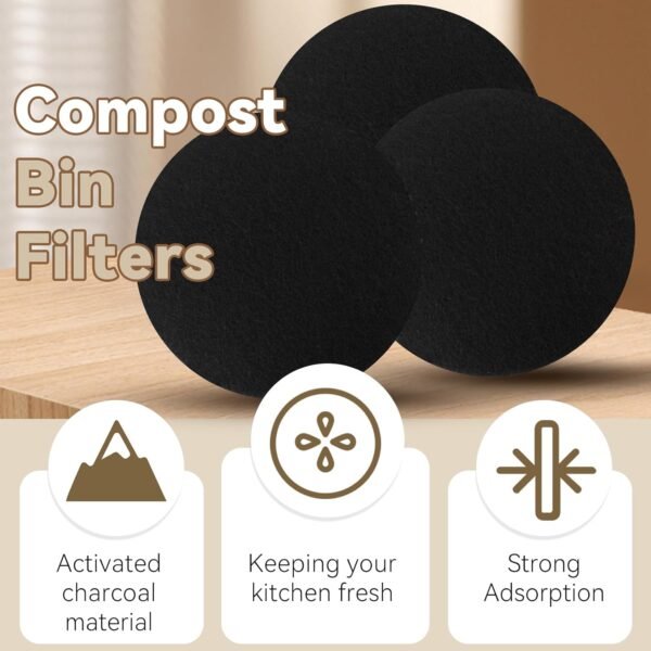 Biaungdo 6 Pack 6.7 Inch Round Charcoal Filter Replacements, Black Kitchen Compost Bin Filters for Countertop Round Carbon Filter Bin Pail Replacement - Image 2