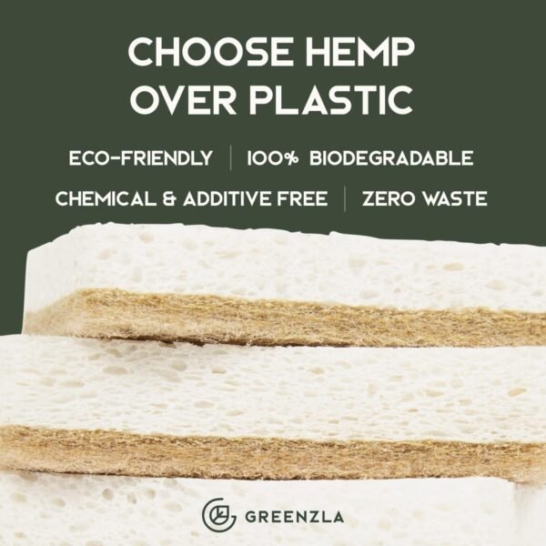 Greenzla Natural Kitchen Sponges 12 Pack - Plant-Based Biodegradable Sisal Hemp Dish Sponge - Eco-Friendly, Zero-Odor, Non-Scratch Scouring Pad for Kitchen Countertops, Bathtubs, Tiles, and More - Image 3