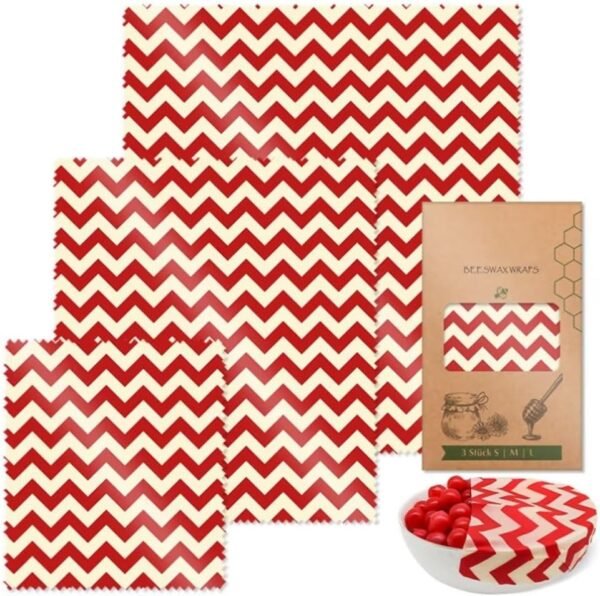 Beeswax Wraps Red Wave Wrapping Paper 3 PCS Set Reusable Beeswax Paper Food Wrap Reusable Wax Food Wrap for Bread