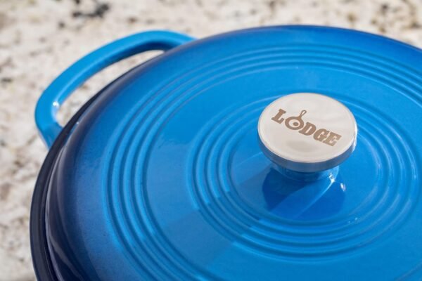 Lodge 7.5 Quart Enameled Cast Iron Dutch Oven with Lid – Dual Handles – Oven Safe up to 500° F or on Stovetop - Use to Marinate, Cook, Bake, Refrigerate and Serve – Caribbean Blue - Image 6