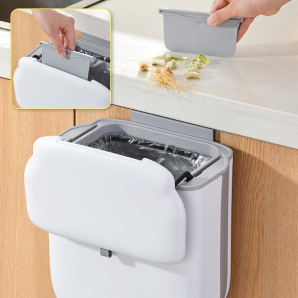Soddeph 3.2 Gallon Foldable Hanging Trash Can with Lid for Cabinet Door,Kitchen Compost Bin,Wall-Mounted Plastic Garbage Can for Countertop or Under Sink, Bathroom and RV (Beige with lid) - Image 4