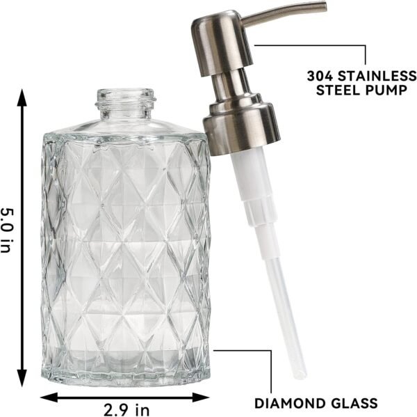 Easy Tang Glass Hand Dish Soap Dispenser for Bathroom Kitchen 12 Oz Crystal Design with Silver Pump Refillable Liquid Soap Dispenser (Clear) - Image 6