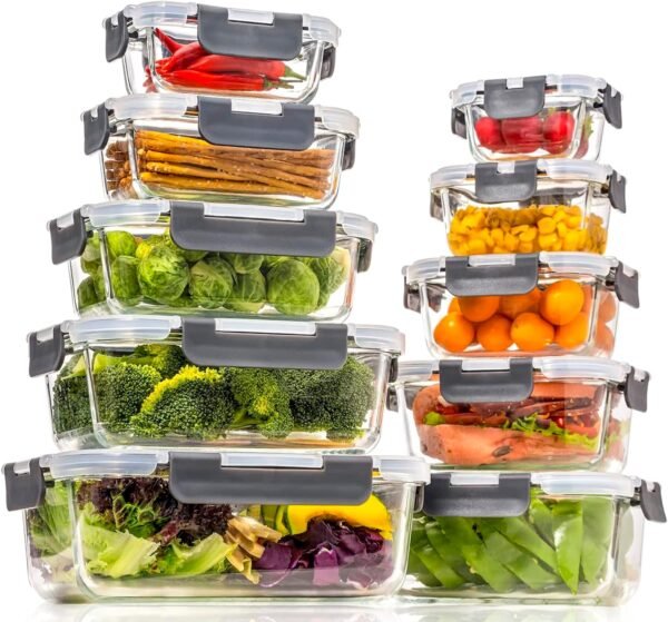 Glass Food Storage Containers with Lids Airtight, Glass Meal Prep Containers for Lunch, Glass Container Set, BPA Free（20 Pieces）