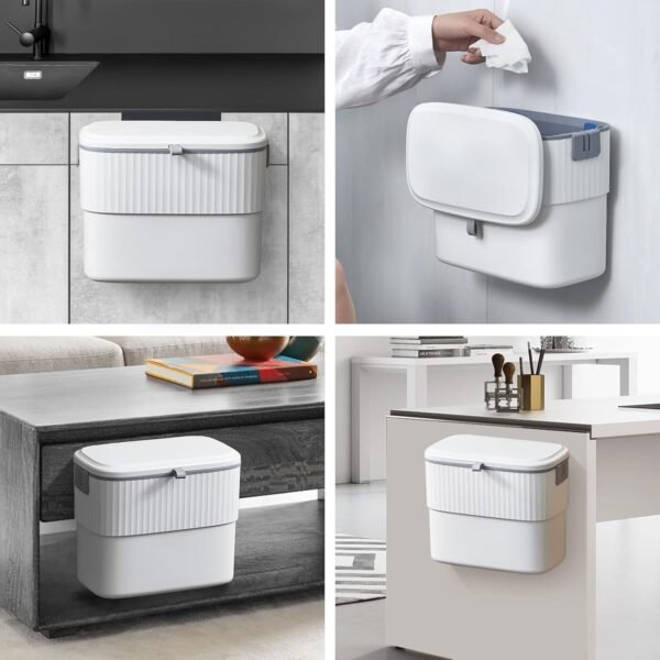 ELPHECO Kitchen Compost Bin with Lid 1.8 Gallon Hanging Trash Can with Lid, 7 Liter Wall-Mounted Garbage Can for Kitchen Cabinet Door, Small Under Sink Trash Can for Cupboard, Bathroom, Office - Image 7