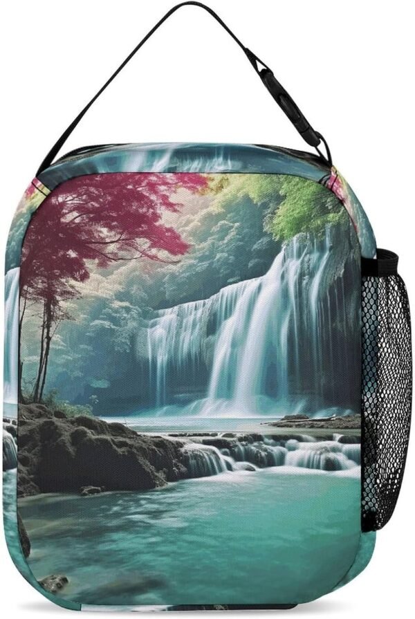 Lunch Bag for Men Women Insulated Lunch Box Waterfall Natural Landscape Lunchbox Lunch Tote Bag for Work Lunch Bag with Side Pockets - Image 3
