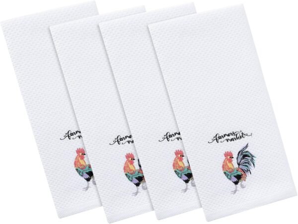 Homaxy 100% Cotton Waffle Weave Rooster Embroidery Kitchen Dish Towels, Ultra Soft Absorbent Quick Drying Cleaning Towel, 13 x 28 Inches, 4-Pack