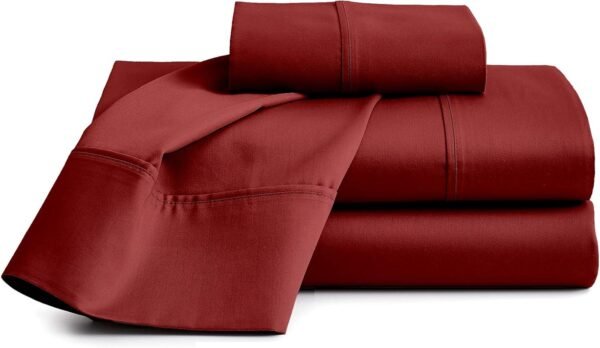 100% Organic Cotton Bed Sheets |5PC Split King, Burgundy| - Organic Sheets - 1000-Thread-Count Organic Cotton - Organic-Cotton Sateen Sheets - 15-Inch Deep-Pocket Organic Certified Cotton-Sheets