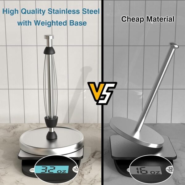 Paper Towel Holder Countertop, One-Handed Tear Paper Towel Holder Stand with Ratchet System, Stainless Steel Paper Towel Holder with Weighted Base for Kitchen Bathroom (Silver) - Image 5
