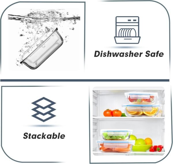BAYZZ 10 Packs Glass Food Storage Containers with Lids, Glass Meal Prep Containers, Airtight Glass Lunch Containers, Freezer, Oven, Microwave & Dishwasher Friendly, Blue - Image 5
