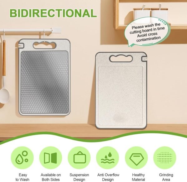 Stainless Steel Cutting Board,Double Sided Meat Chopping Board for Kitchen, Wheat straw pp Large Cutting Board,Scratch-resistant Mesh Design,Dishwasher Safe - Image 3