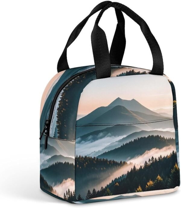 Natural Mist Mountain Tree Lunch Bag Reusable Lunch Cooler Bag Insulated Lunch Bags Leakproof Meal Prep Lunch Box with Zipper