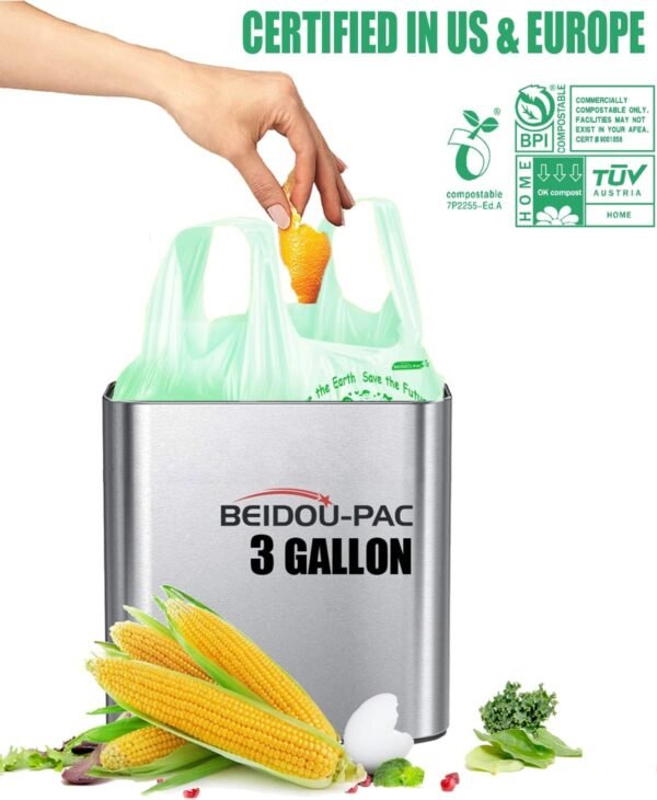 100% Compostable Trash Bags, 3 Gallon Compost Bags Small Kitchen Trash Bags with Handle, 100 Count Sturdy Biodegradable Garbage Bags Food Scrap Waste Bags, ASTM D6400, US BPI Certified - Image 4
