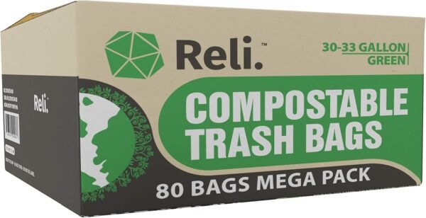 Reli. Compostable 33 Gallon Trash Bags | 80 Count Bulk | ASTM D6400 | Green | Eco-Friendly | For Compost - Image 7
