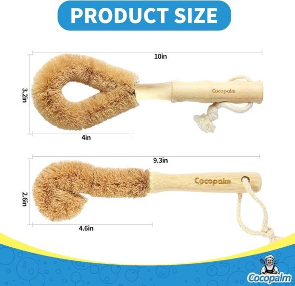 2 Pack Kitchen Clean Natural Dish Brush Bottle Brush with Bamboo Handle Vegetable Brush Natural Coconut Fiber Cocopalm - Image 4