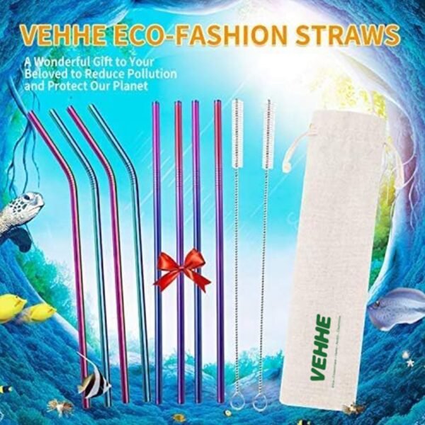 VEHHE Metal Straws Drinking Straws 10.5" Stainless Steel Straws Reusable 8 Set - Ultra Long Rainbow Color-Cleaning Brush for 20/30 Oz for Yeti - Image 6