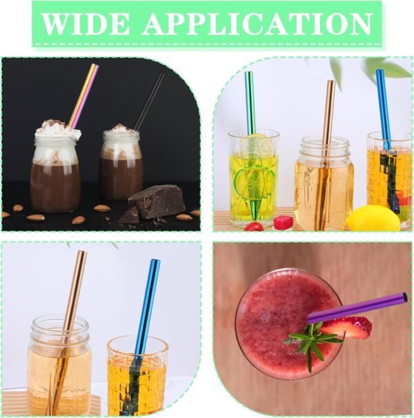 14 Pcs Stainless Steel Metal Straws, 7 Colors Stainless Steel Metal Boba Straws Metal Drinking Straws for Milkshake, Extra Wide Colored Reusable Tea Straws with 4 Pcs Cleaning Brush - Image 7