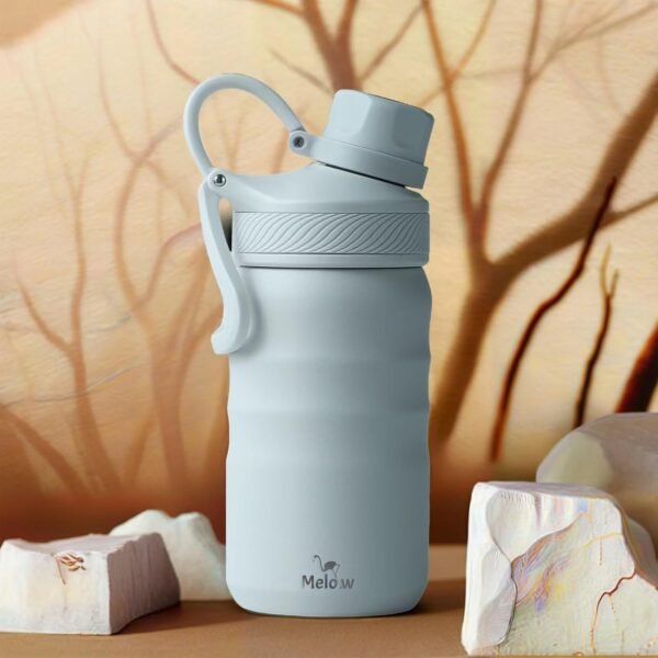 MELOW 12 oz Kids Water Bottle, Stainless Steel Insulated with Straw and Chug Lid, 2 Lids, Leak-Proof, Easy to Clean, Perfect for School, Camp, Water, Milk, Juice (Seablue) - Image 2