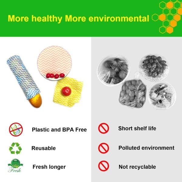 Organic Beeswax Food Wraps - Certified Organic Cotton - Plastic & Silicone Free - Biodegradable & Washable - Sustainable Kitchen Food Storage 6 Pack with 3 Sealing String and Wax Blocks - Image 5