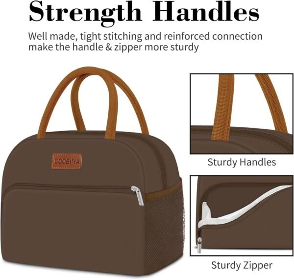 Coobiiya Lunch Bag Women, Lunch Box Lunch Bag for Women Adult Men, Small Leakproof Cute Lunch Tote Large Capacity Reusable Insulated Cooler Lunch Container for Work/Office/Picnic/Travel-Brown - Image 4
