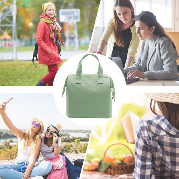 Mziart Insulated Lunch Bag Simple Bento Cooler Bag Lunch Tote Bag for Lunch Box for Women Men Adult Picnic Working Hiking Beach (Light Green) - Image 7