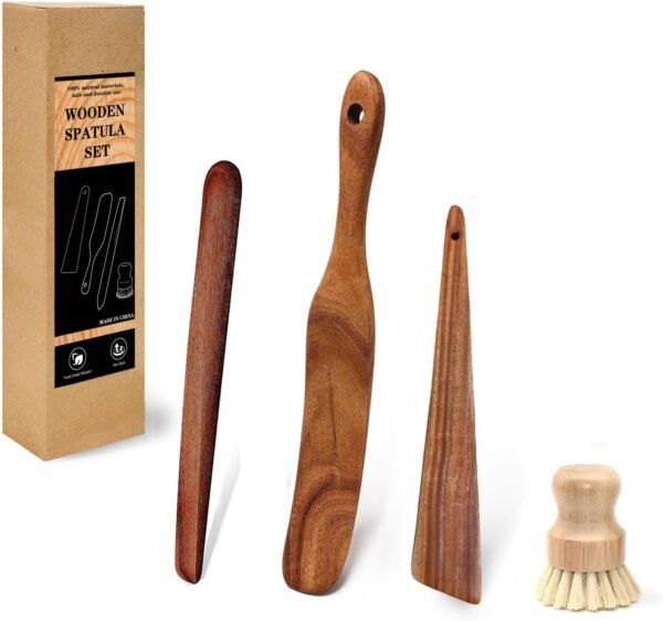 4PCS Wooden Spatula Set, Wooden Spurtle Set for Cooking, Stirring, Mixing, Serving, non Stick Kitchen Utensils Set for Egg Flipping Spatula, Scraping & Turning