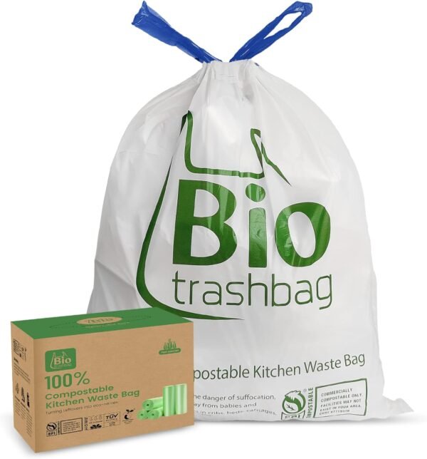 8 Gallon Compostable Trash Bags, 50 Count Drawstring Trash Bags Biodegradable, Heavy Duty Extra Thick Compost Bags, Kitchen Food Scrap Waste Bag, US BPI and OK Compost Home Certified