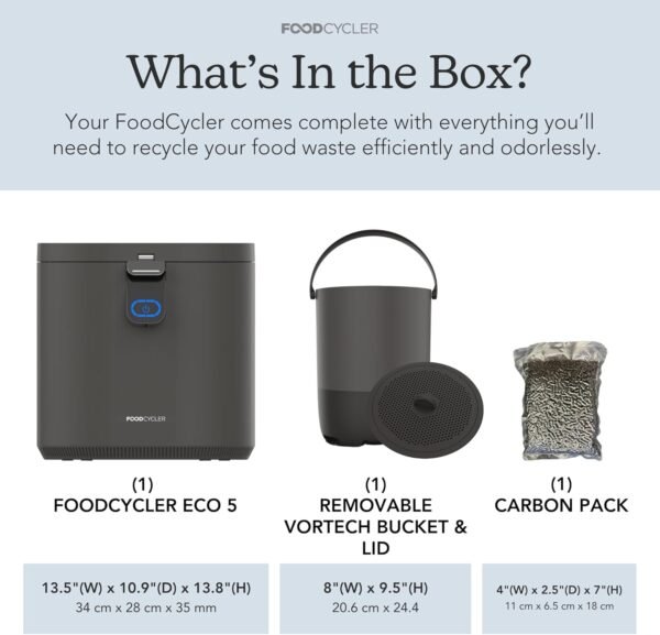 FoodCycler Eco 5 - Award-Winning Home Food Processor and Recycler - Kitchen Countertop Compost Alternative - Electric Food Waste Disposer - Odorless Food Waste Bin - 5L Bucket Capacity (Grey) - Image 3